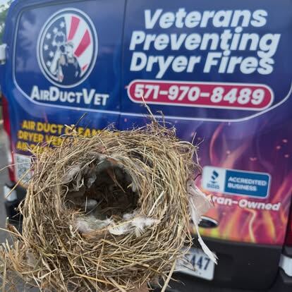 dryer vent inspection and airflow diagnosis: bird-nest material removed from a blocked dryer vent