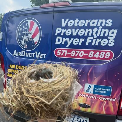 dryer vent inspection and airflow diagnosis: nest and lint debris removed during a dryer vent appointment
