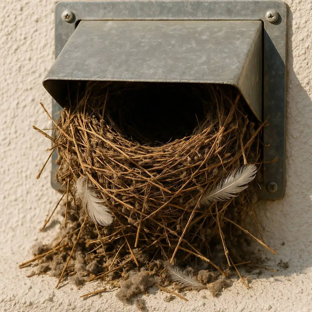 3 Critical Dangers of Bird Nest in Dryer Vent - Fix Now 1 Bird Nest in Dryer Vent causing blockage and safety hazards.