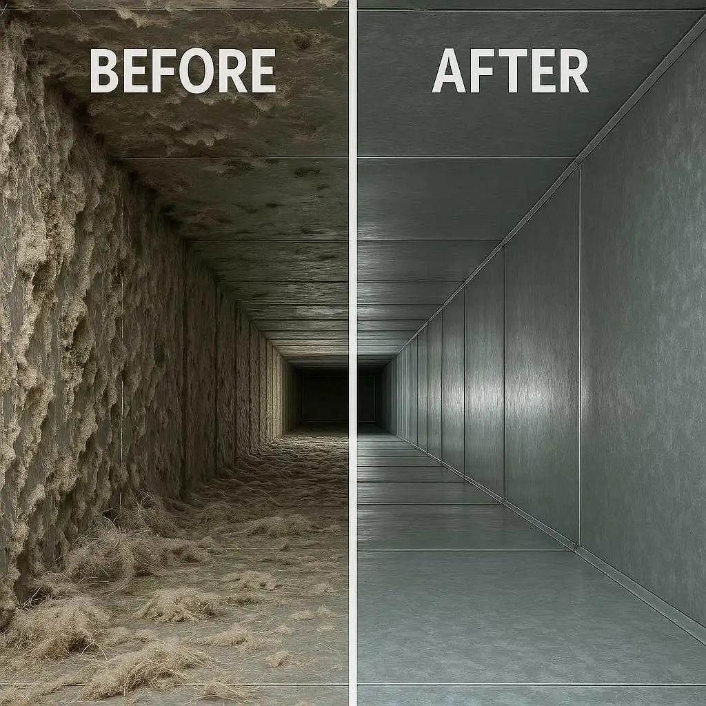5 Alarming Signs You Need Air Duct Cleaning 1 Side-by-side view showing before and after results, highlighting visual signs you need air duct cleaning