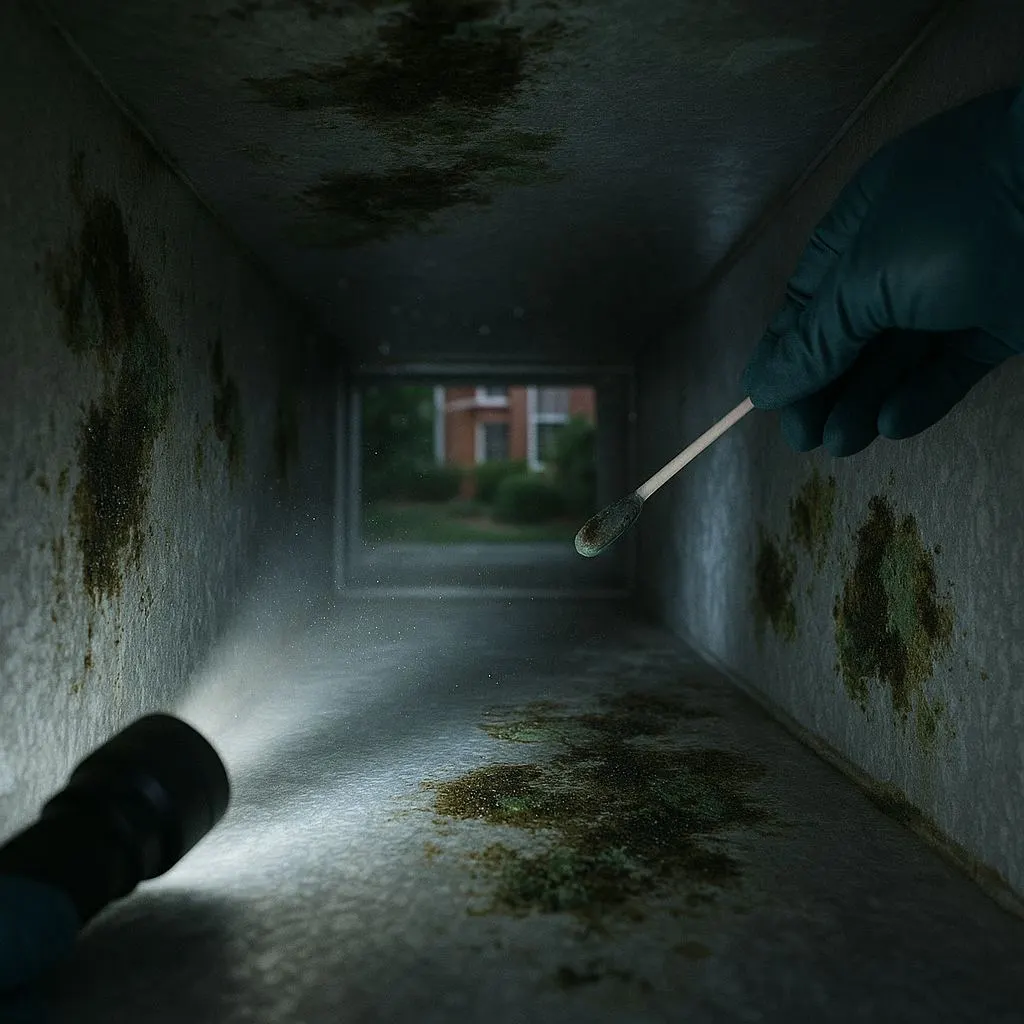 Mold contamination being inspected inside an air duct—Mold in Air Ducts in Alexandria VA