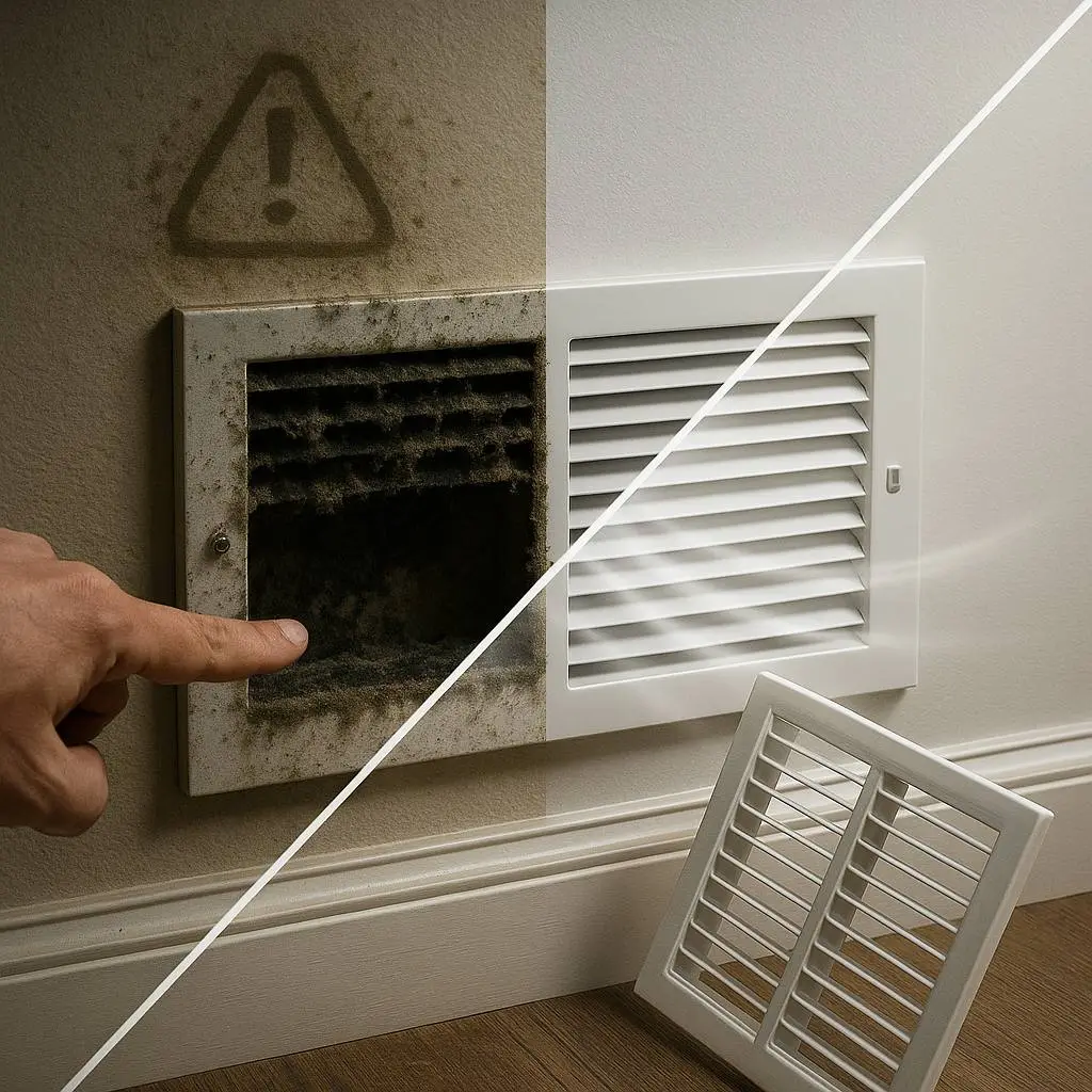 Side-by-side comparison of dirty vs. clean air vent—Dirty Air Vents in Alexandria VA