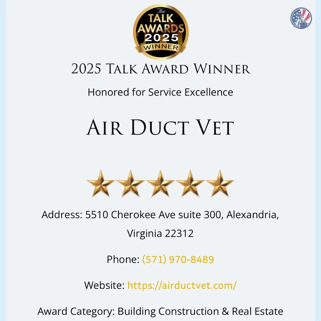 Air Duct Vet wins 2025 Talk Award for trusted duct cleaning in Alexandria VA