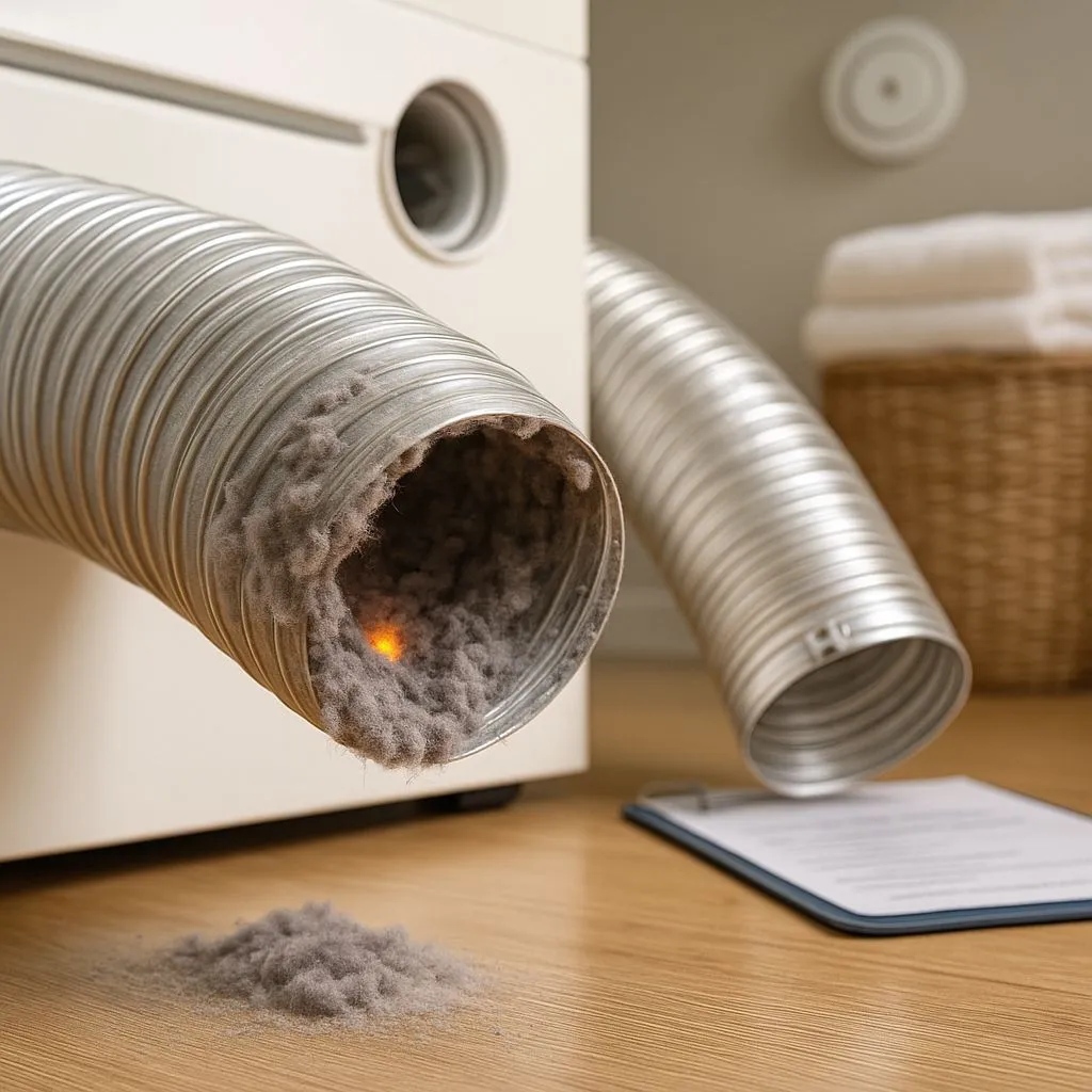 Dryer vent packed with lint showing signs of burning—emphasizing the benefits of dryer vent cleaning in Alexandria VA for fire prevention.