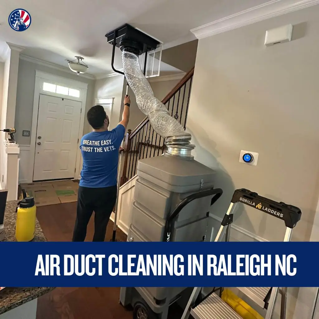 Professional Air Duct Cleaning in Raleigh NC using negative air pressure equipment inside a residential home