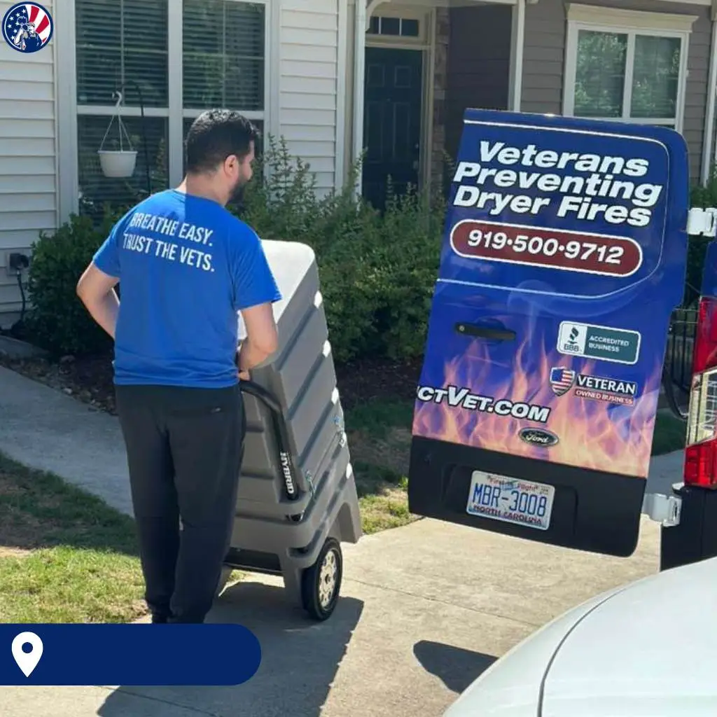Air Duct Cleaning in Raleigh NC service technician arriving at a residential home with professional HVAC cleaning equipment