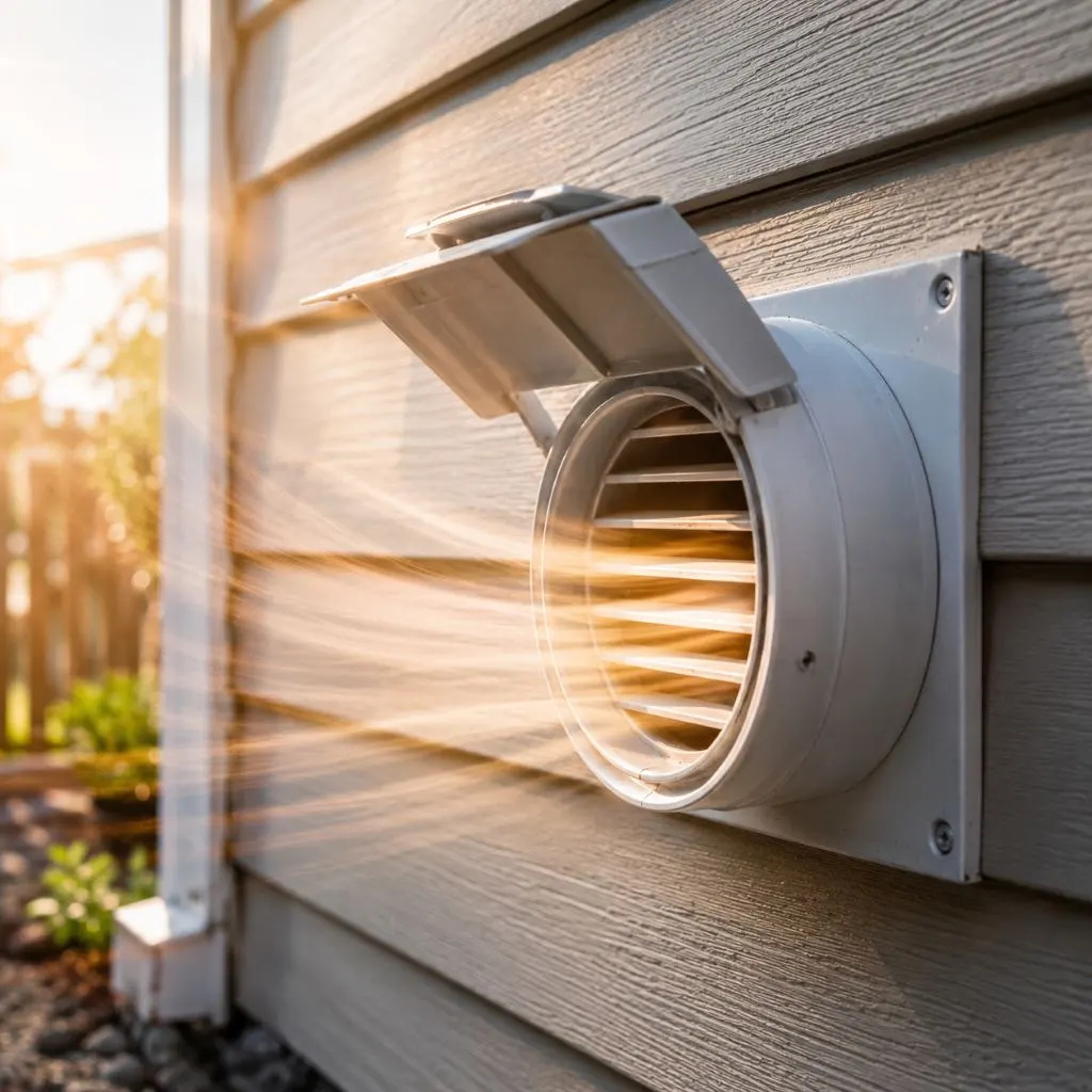 Clean exterior dryer vent with strong airflow after cleaning dryer vent from outside service