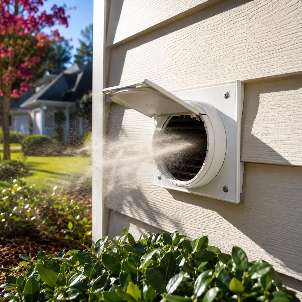 Clean exterior dryer vent with strong airflow showing the best time for dryer vent cleaning in Raleigh NC before seasonal restrictions occur