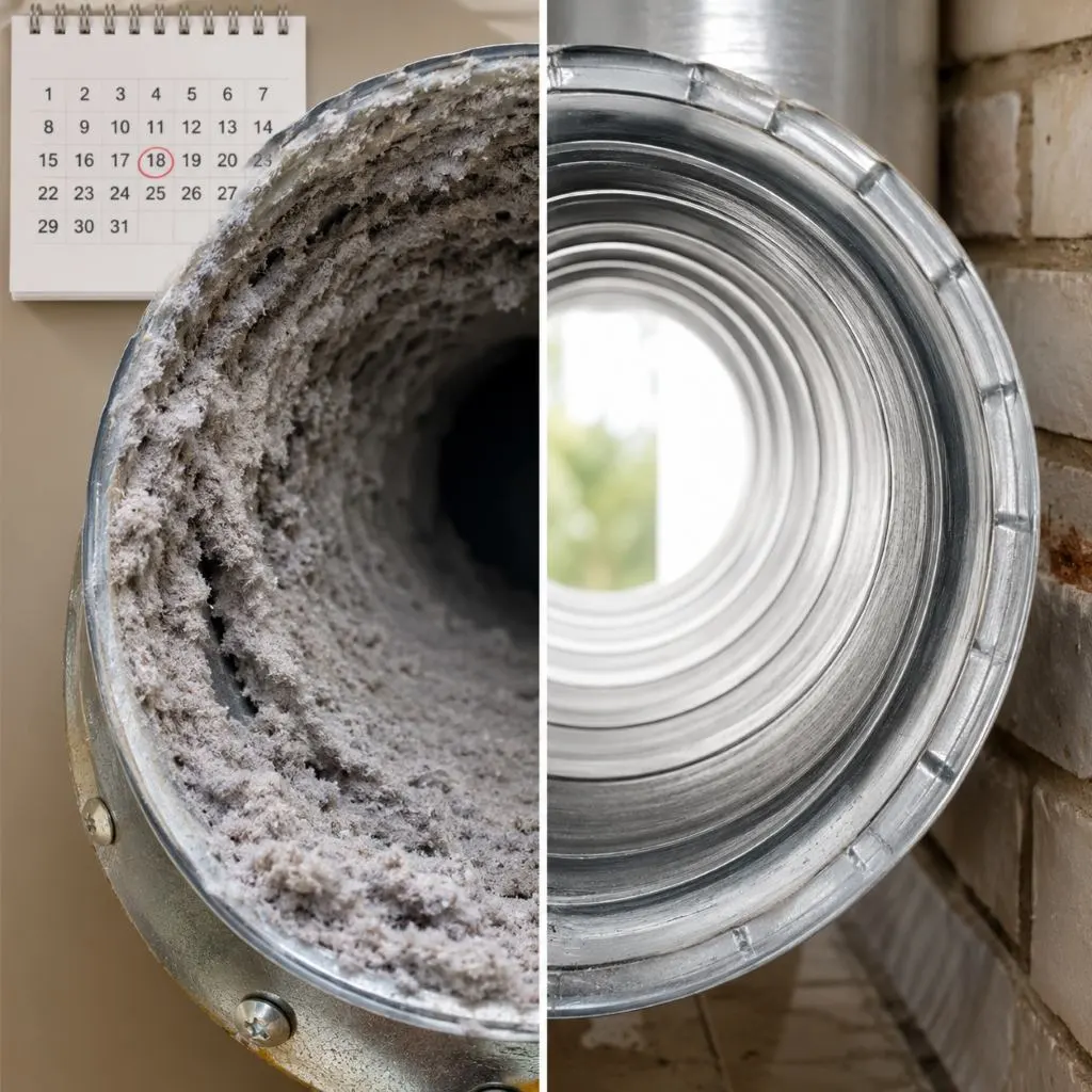 Before and after dryer vent comparison showing why homeowners should know how often to clean dryer vents in Raleigh NC